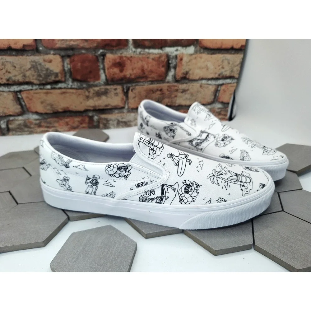 Vans Classic SlipOn Low Tide True White Beach Graphic Skater Surf Shoe Men Sz 12